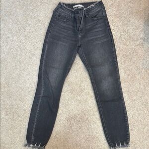 KanCan Charcoal Frayed Ankle Skinny Jeans